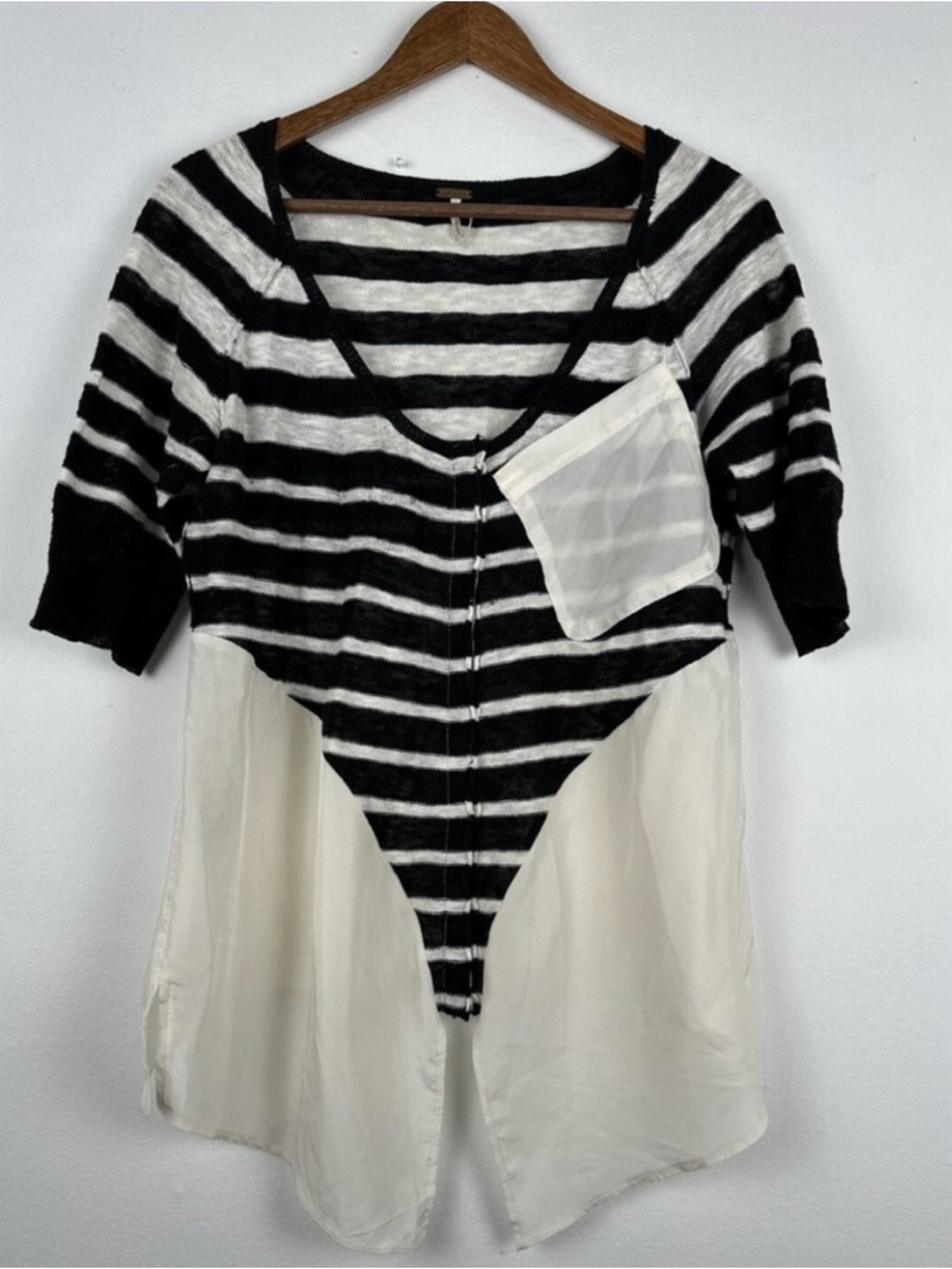 Free People Black and White Striped Mixed-Media Top